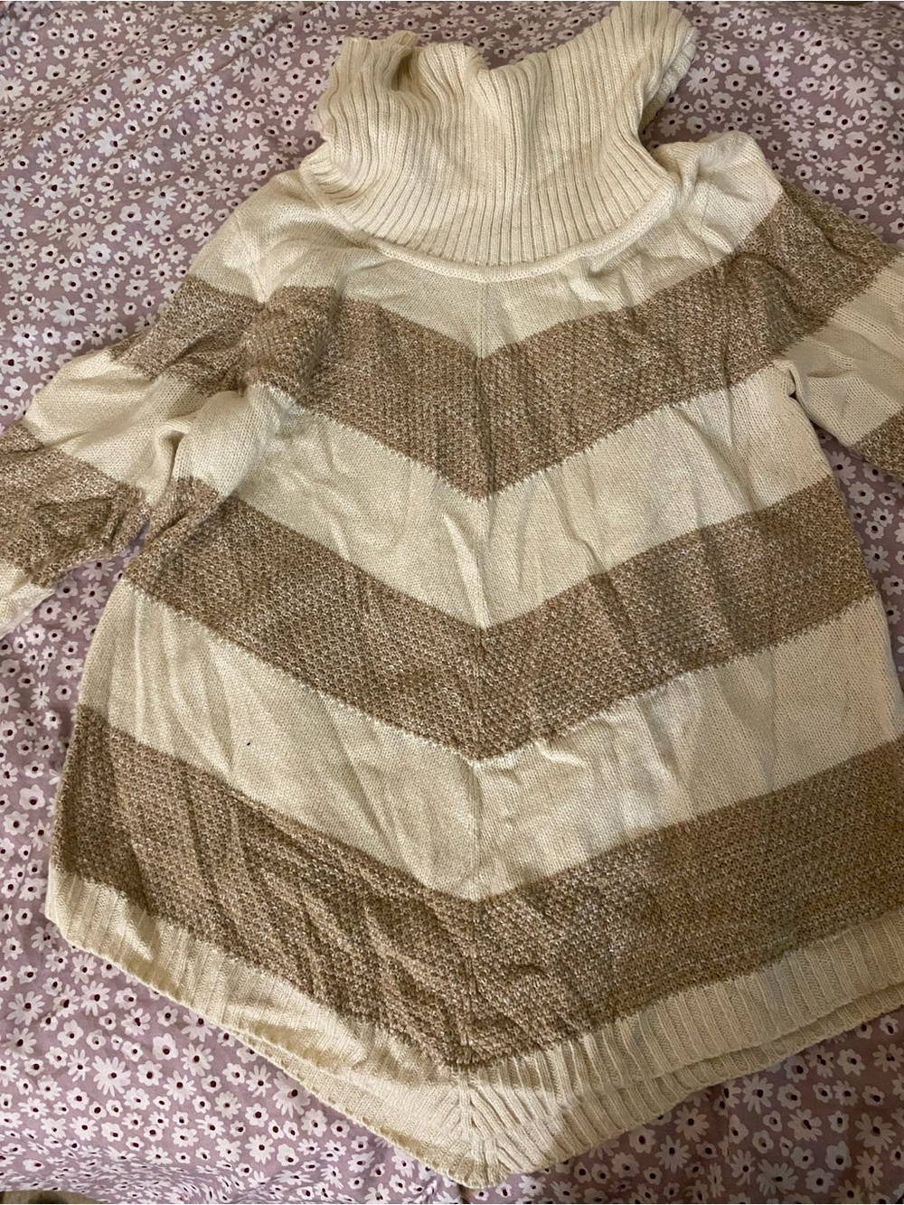 Apt. 9 Cream and Tan Chevron Turtleneck Sweater